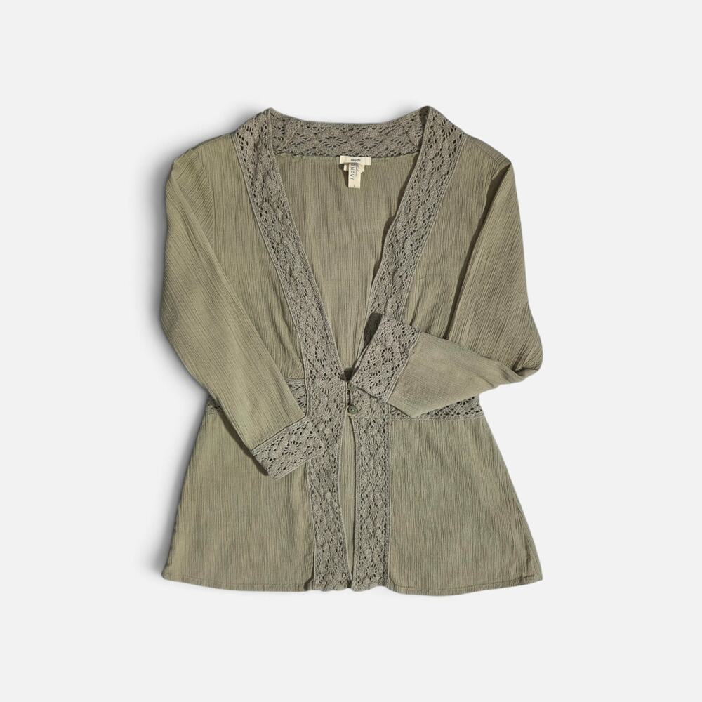 Vintage Y2K Old Navy Summer 2006 Sage Green Crochet Lace Boho Cardigan S